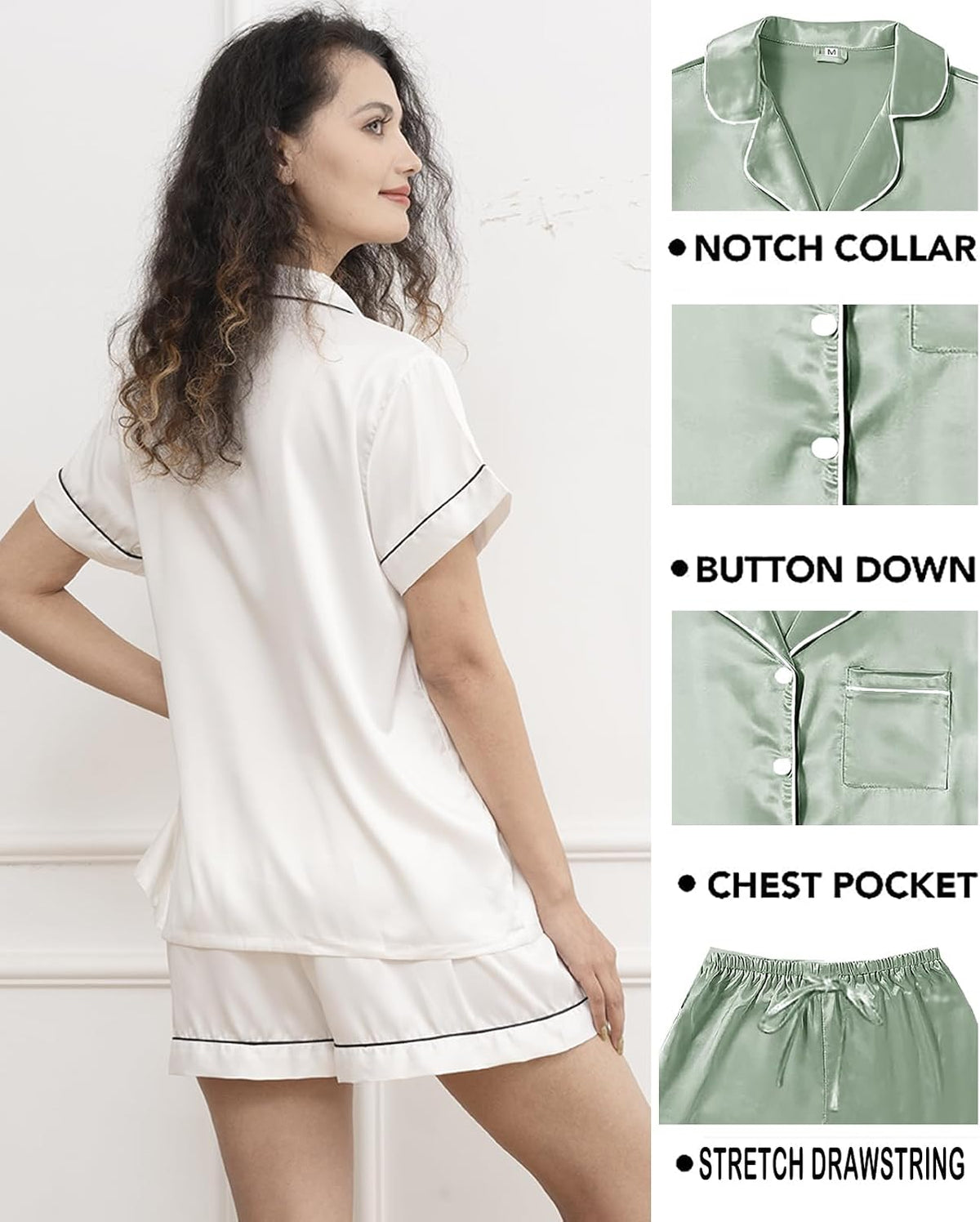 WJing Yi Jia 5Pcs Womens Soft Satin Pajama Set XS-4XL Button-Down Silk Pajamas Floral Sleepwear Bridal Pjs Lounge Pj Sets