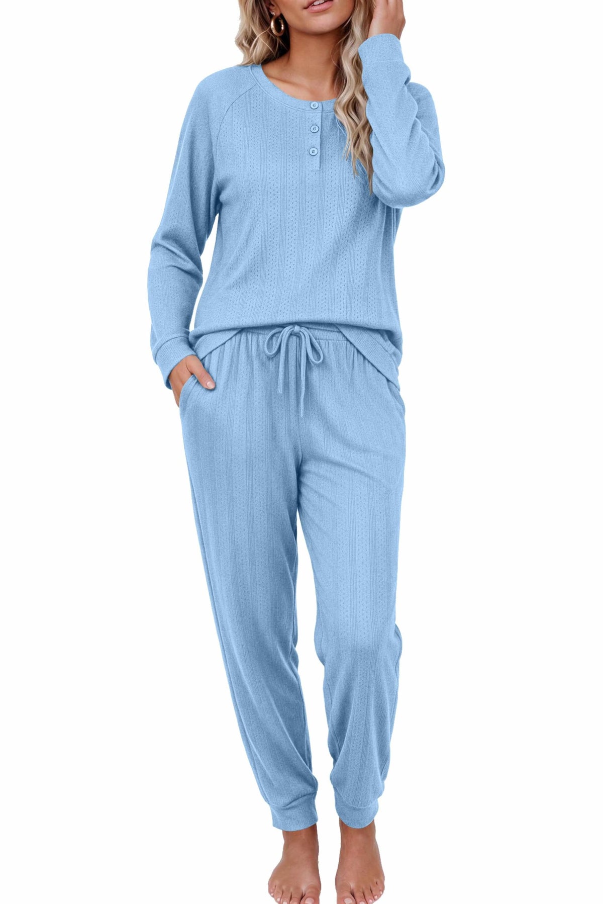 Ekouaer Pajamas Womens 2 Piece Long Sleeve Top and Jogger Pants Lounge Set