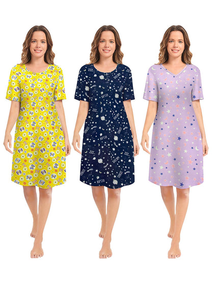 3 Pack Nightgowns for Women Summer Short Sleeve Night Gowns