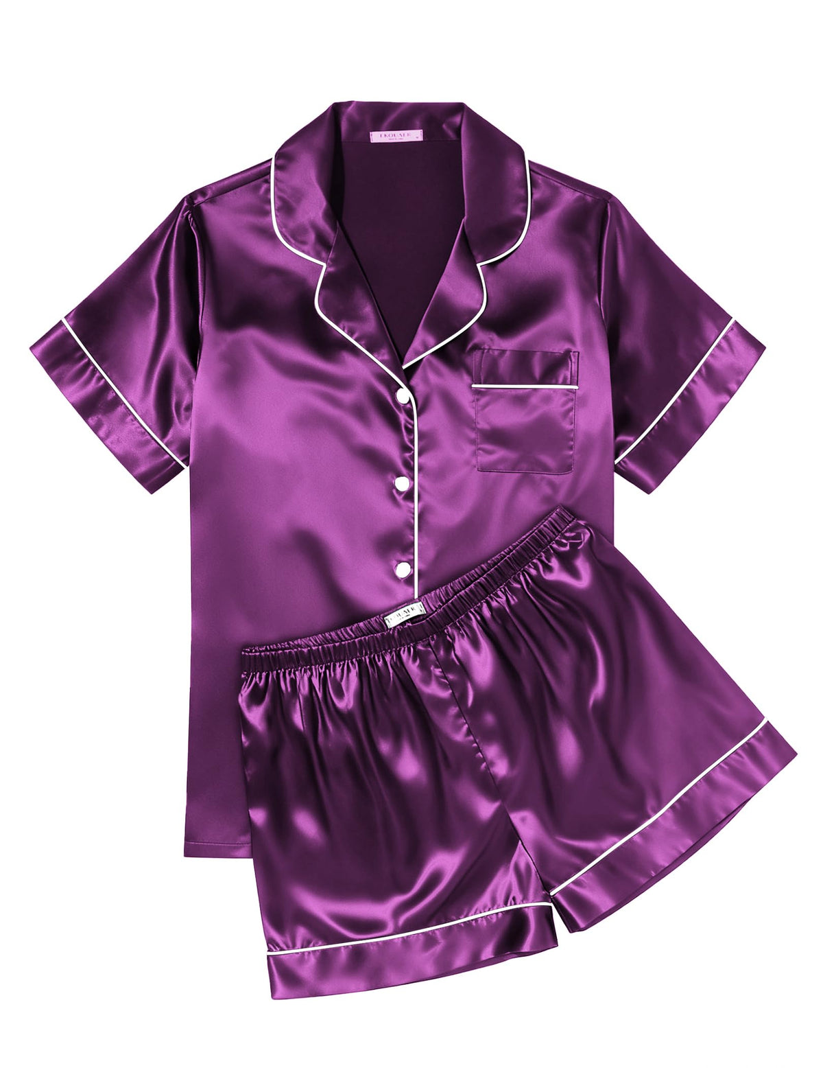 Ekouaer Womens Silk Satin Pajama Sets Soft Short Sleeve Button Up Sleepwear