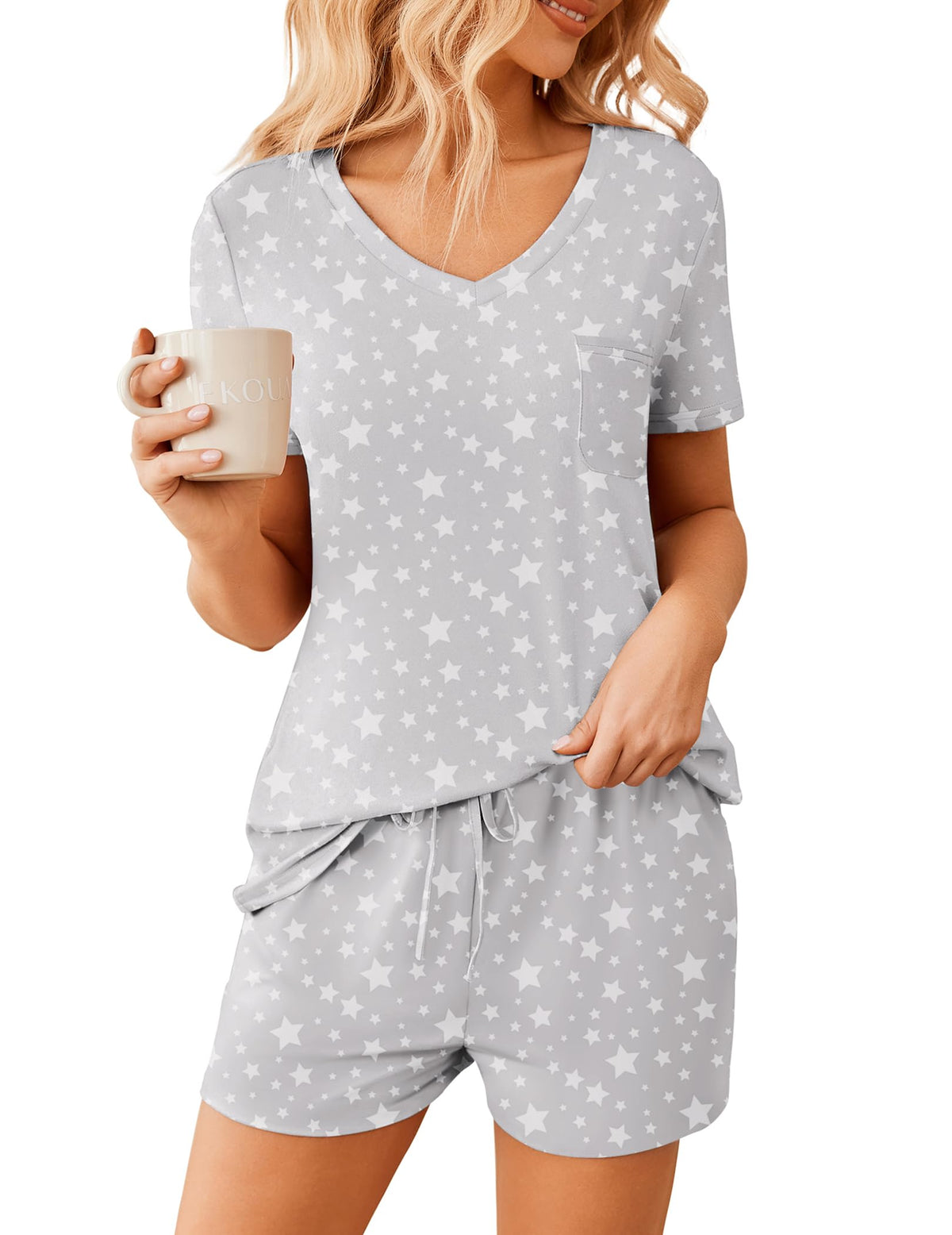 Ekouaer Womens Pajama Sets Shorts Soft 2 Piece Lounge Set with Chest Pocket