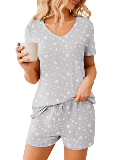 Ekouaer Womens Pajama Sets Shorts Soft 2 Piece Lounge Set with Chest Pocket