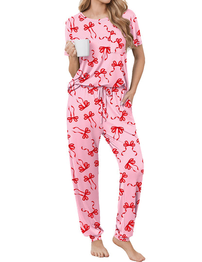 Ekouaer Womens Pajama Sets Short Sleeve Lounge Set 2 Piece Long Pants Pjs