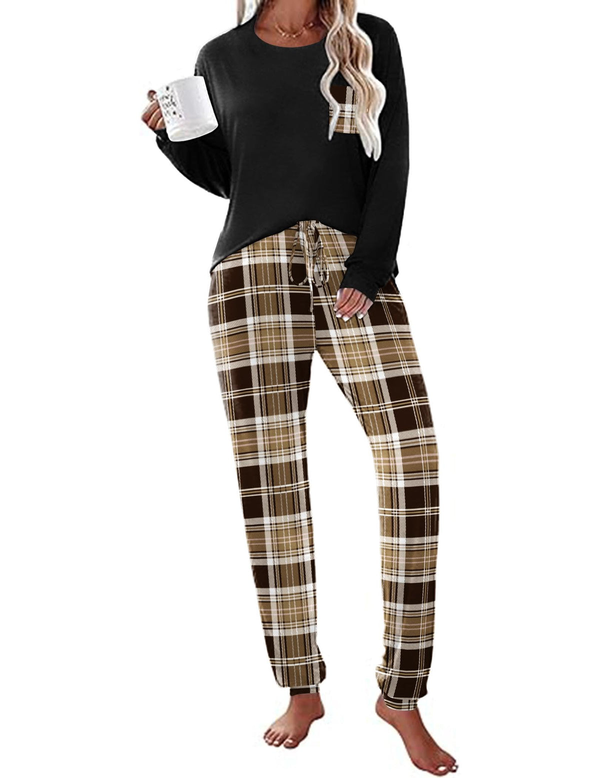 Ekouaer Womens Pajama Sets Long Sleeve Pjs Lounge Sets Joggers with Pockets