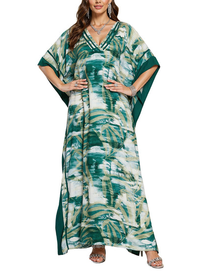 NFVNKJ Plus Size Mumu Dresses for Women - Boho Batwing Sleeve Caftan with Side Slits, Long Moo Moo Nightgown & Beach Cover Up