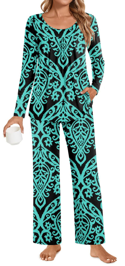POPYOUNG Womens Pajama Set 2 Pieces Fall Pjs Comfy Sleepwear with Pockets