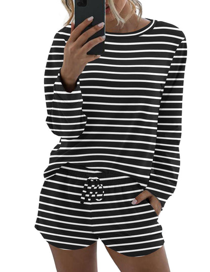 Ekouaer Womens Pajama Sets Long Sleeve Top and Shorts Lounge Set Sleepwear