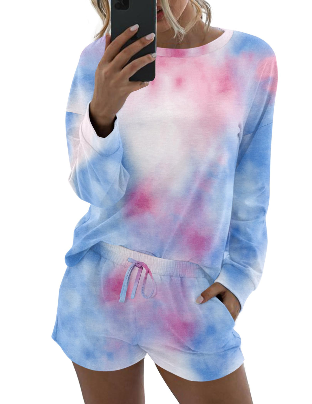 Ekouaer Womens Pajama Sets Long Sleeve Top and Shorts Lounge Set Sleepwear