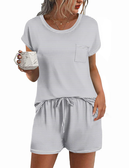Ekouaer Womens Pajama Sets 2 Piece Pjs Short Sleeve Top and Shorts