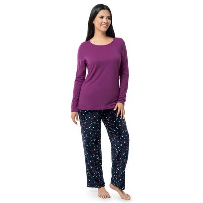 Fruit of the Loom Women's Sueded Jersey Crew Top and Fleece Pant Sleep Set