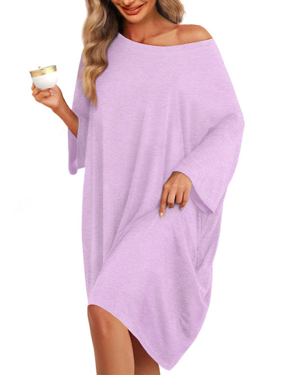 KFUBUO Plus Size Nightgowns for Women Oversized Sleep Tshirts Dress Short Sleeves Sleepwear With Pocket Fit S-5XL