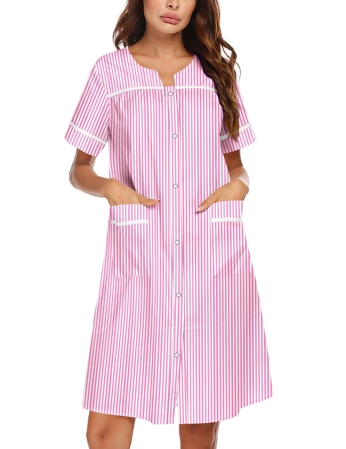 Ekouaer Nightgowns for Women House Dress with Pockets Snap Front House Coat