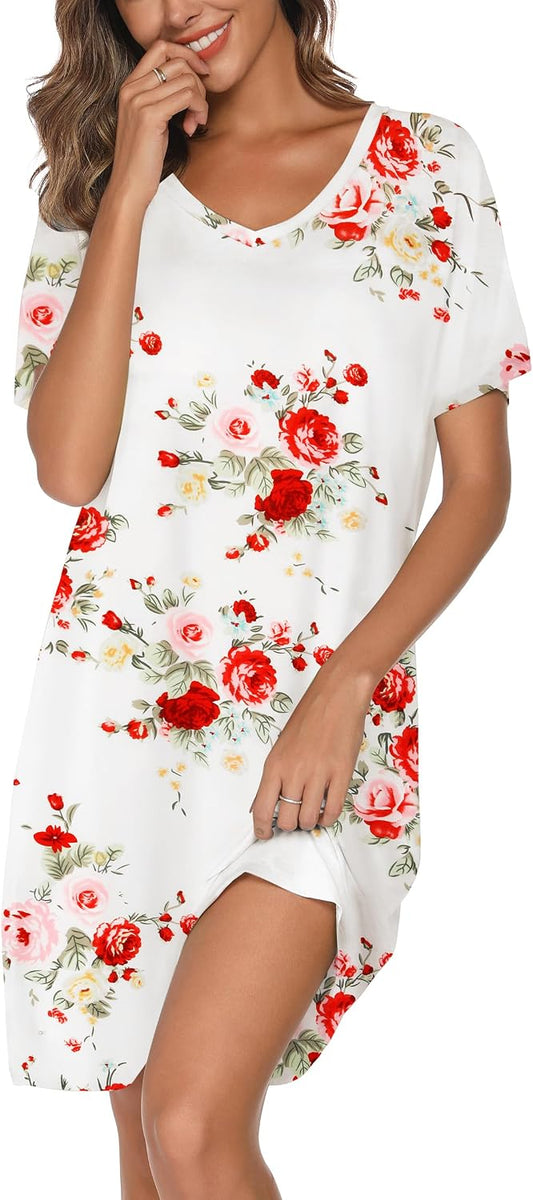 Nightgowns for Women Soft Cotton Sleep Shirts Short Sleeve Sleepwear