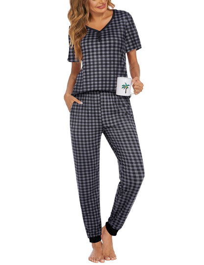Ekouaer Pajamas for Women Set 2 Piece Short Sleeve Fall Pjs with Pockets