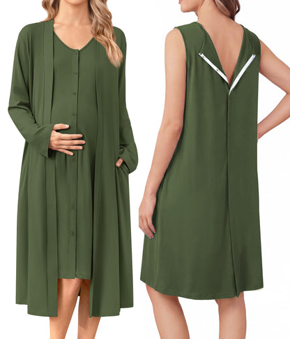 Ekouaer Labor and Delivery Gown and Robe Set for Hospital Nursing Nightgown