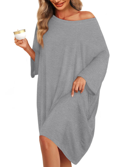 KFUBUO Plus Size Nightgowns for Women Oversized Sleep Tshirts Dress Short Sleeves Sleepwear With Pocket Fit S-5XL