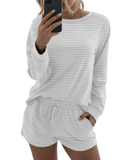 Ekouaer Womens Pajama Sets Long Sleeve Top and Shorts Lounge Set Sleepwear