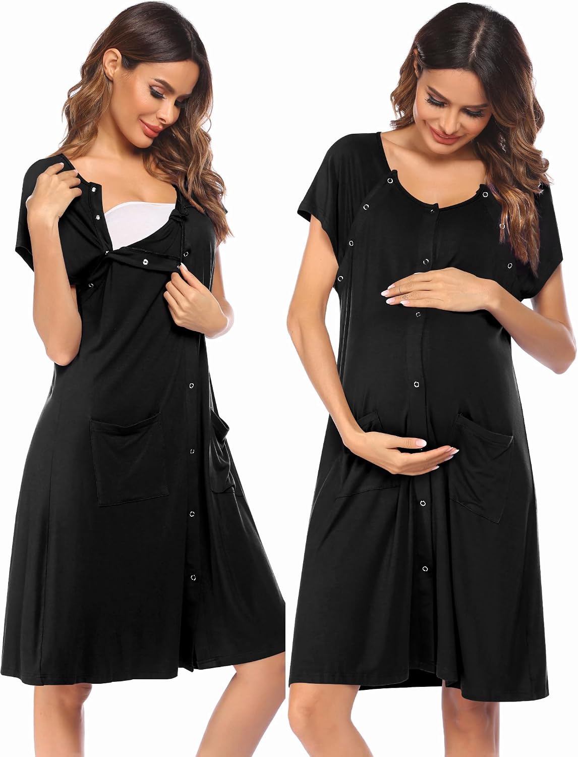 Ekouaer Labor Delivery Gown Nursing Braeastfeeding Dress Maternity Clothes