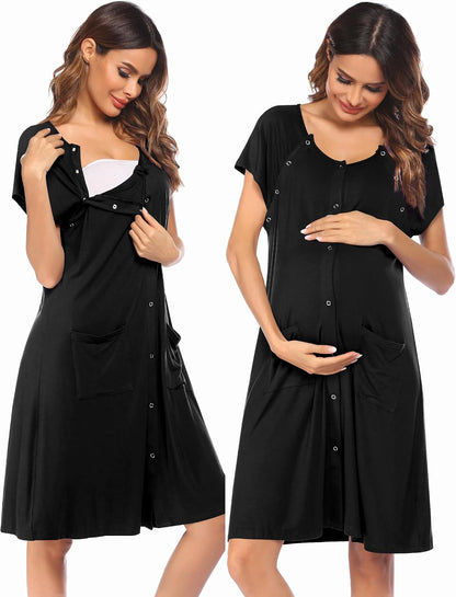 Ekouaer Labor Delivery Gown Nursing Braeastfeeding Dress Maternity Clothes
