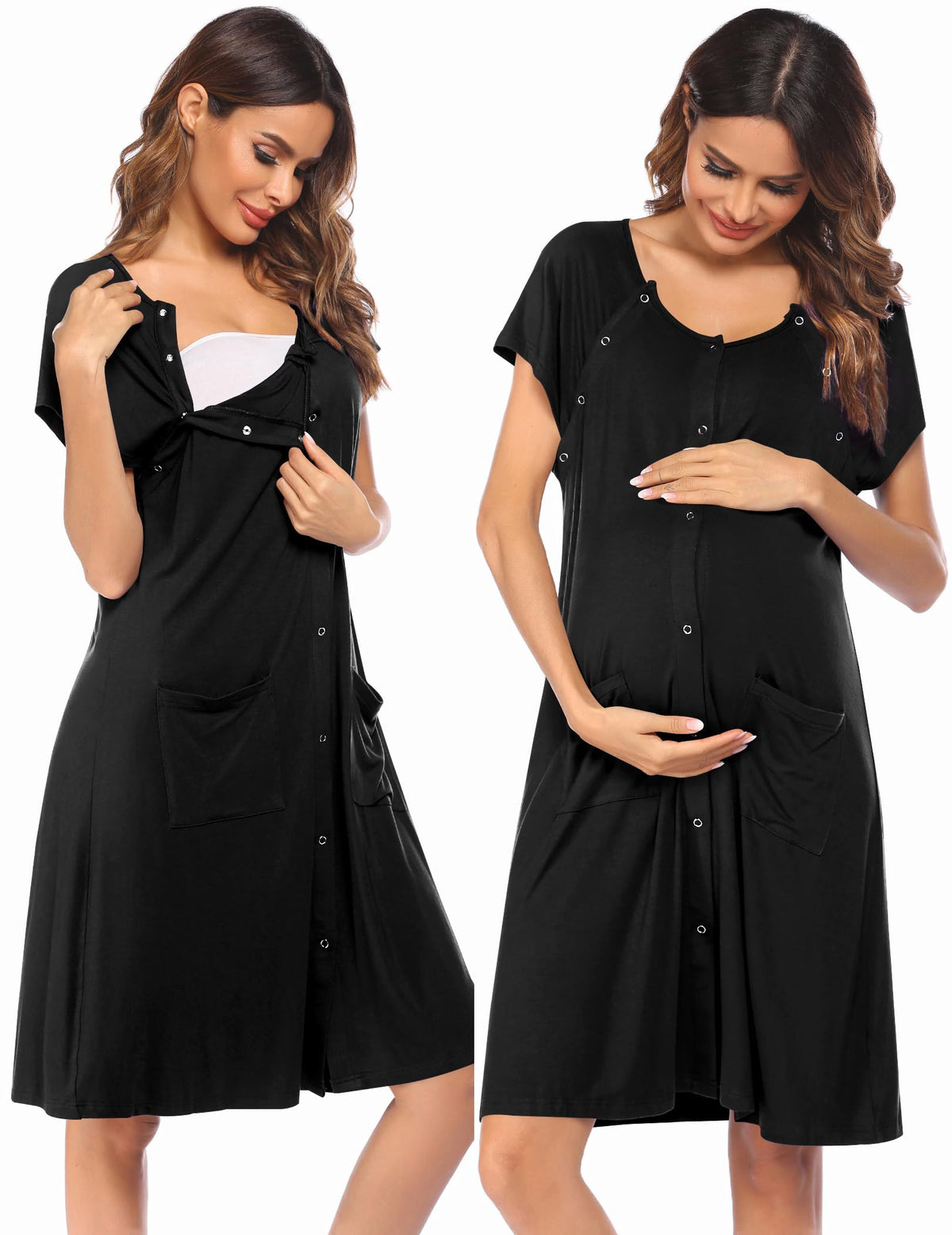 Ekouaer Labor Delivery Gown Nursing Braeastfeeding Dress Maternity Clothes