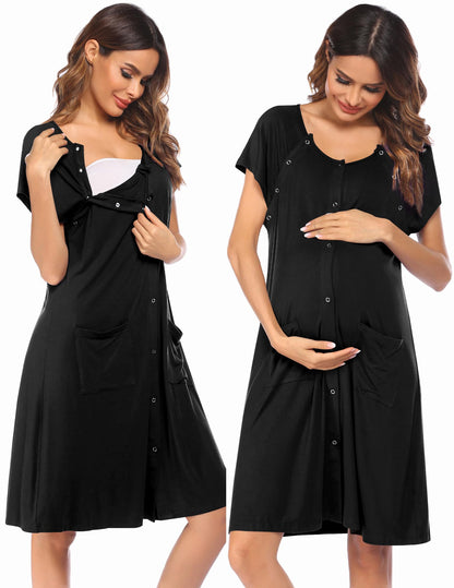 Ekouaer Labor Delivery Gown Nursing Braeastfeeding Dress Maternity Clothes
