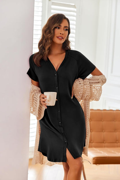 Ekouaer 3 Pack Women's Nightshirt Button Down Nightgown Short Sleeve Sleepshirt V Neck Pajama Dress with Pockets