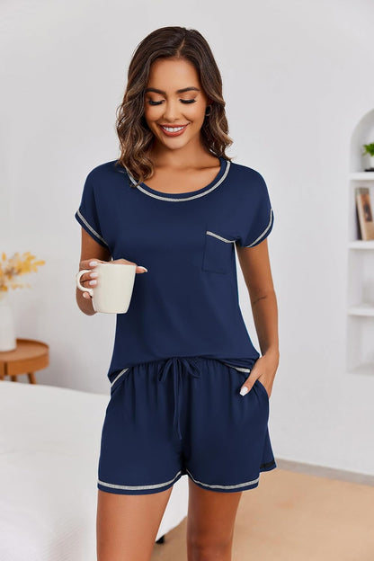 Ekouaer Womens Pajama Sets 2 Piece Pjs Short Sleeve Top and Shorts