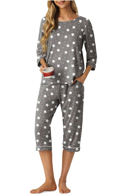 PrinStory Womens Pajama Sets Capri Pjs Soft Lounge Sets XS-4XL