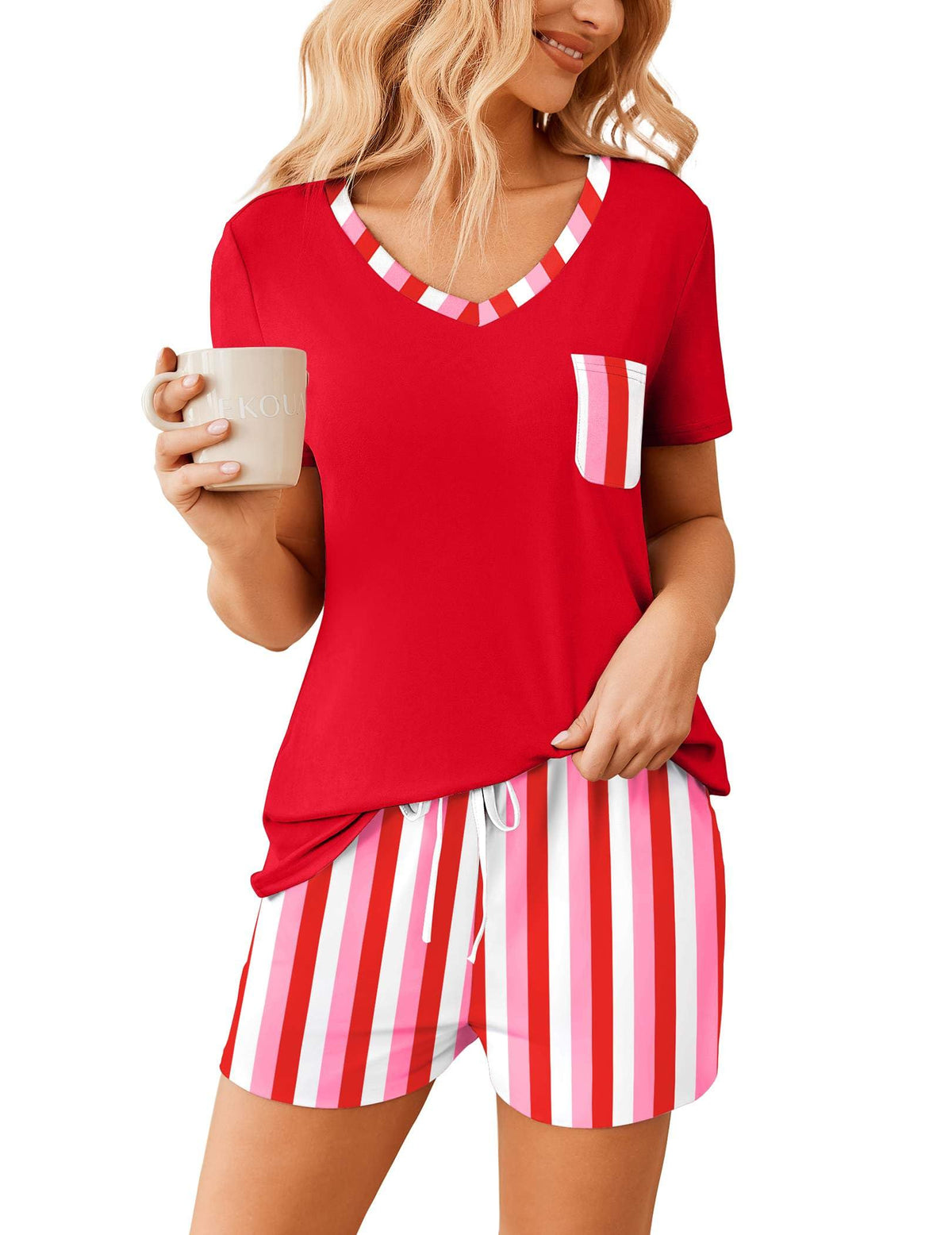 Ekouaer Womens Pajama Sets Shorts Soft 2 Piece Lounge Set with Chest Pocket
