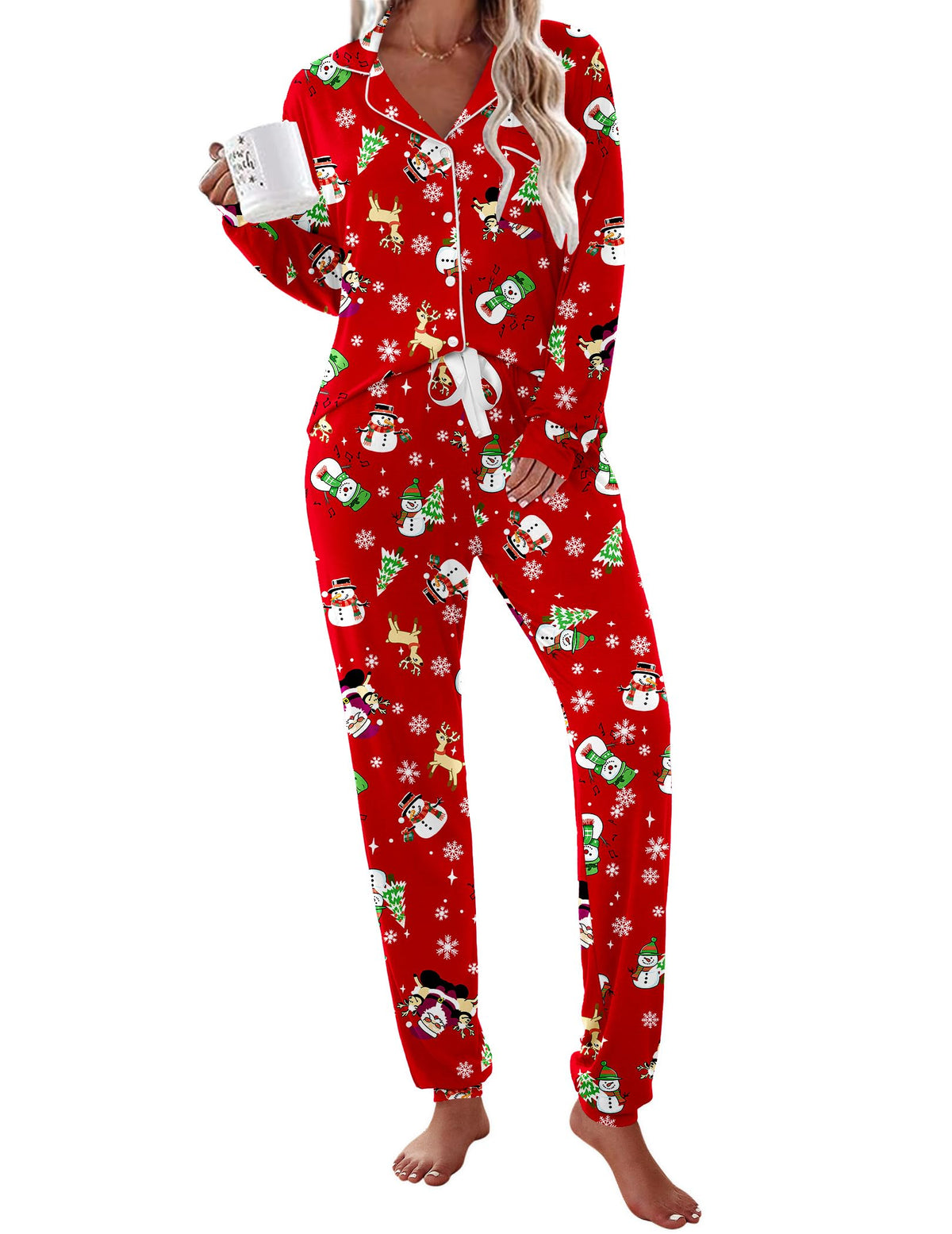 Ekouaer Pajamas Set Long Sleeve Sleepwear Womens Button Down Soft Pjs