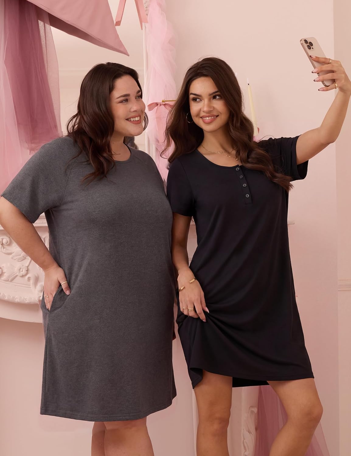 3 Pack Nightgowns for Women Sleep Shirts Pajama Dress with Pockets