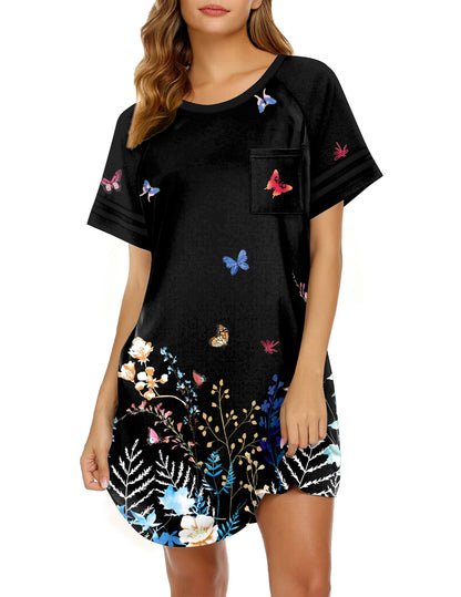 Ekouaer Nightgowns for Women Color Block Sleep Shirt Short Sleeve Sleepwear