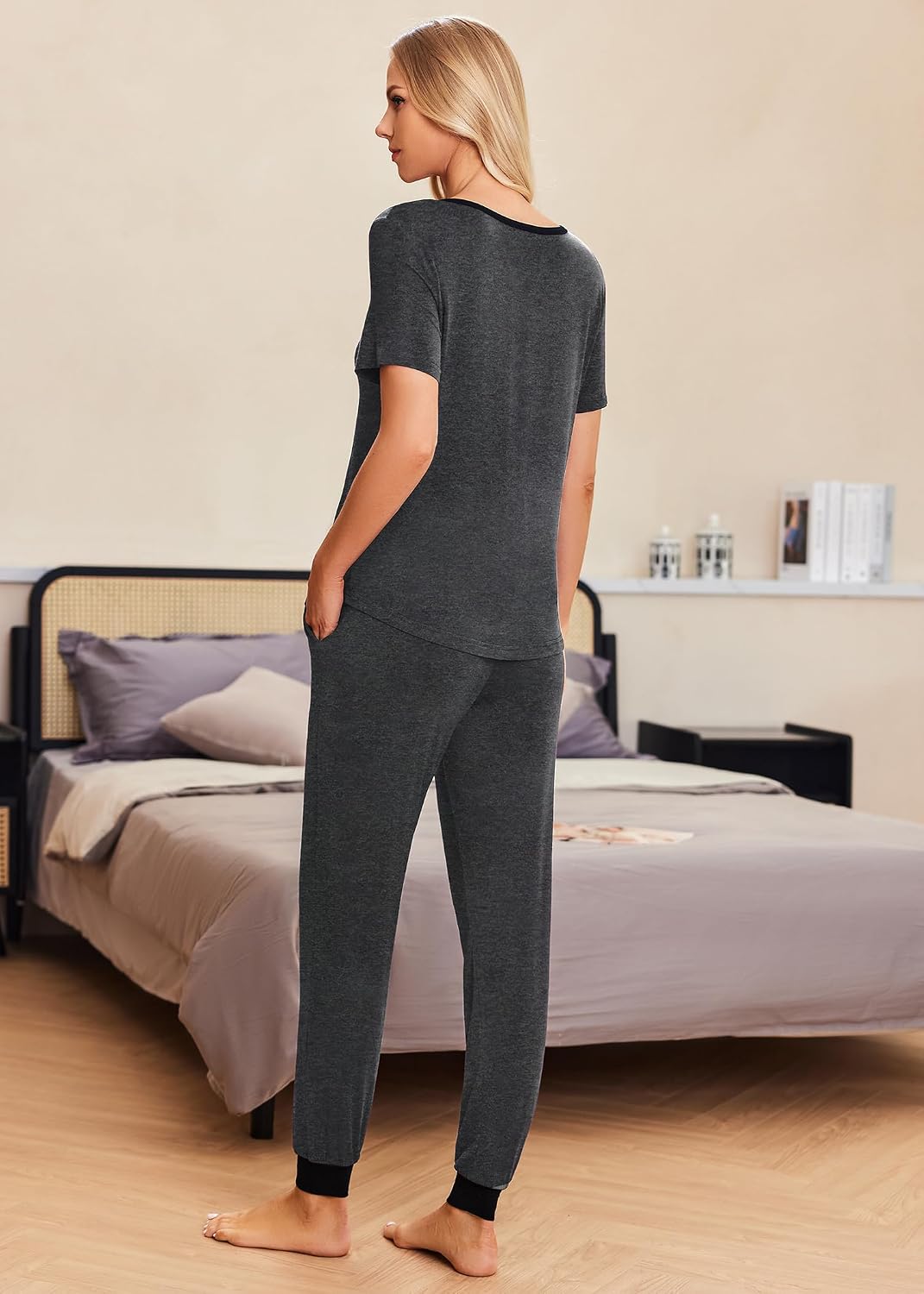 Ekouaer Pajamas for Women Set 2 Piece Short Sleeve Fall Pjs with Pockets