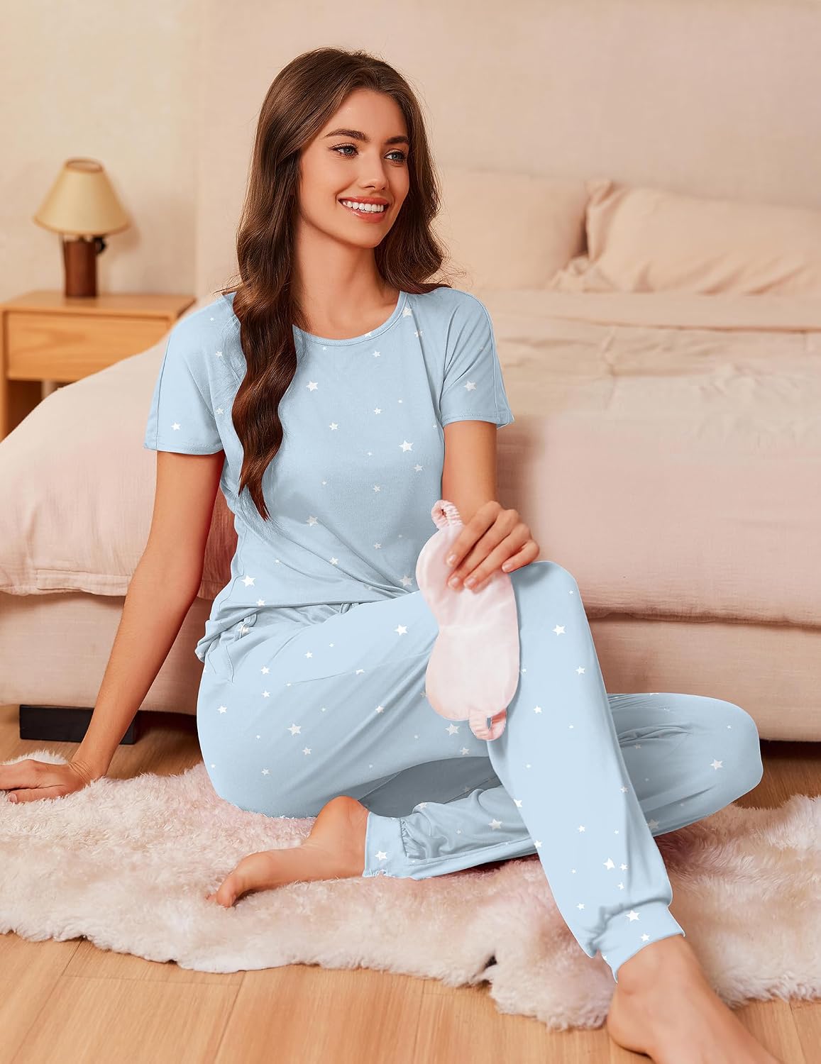 Ekouaer Pajamas for Womens Set Soft 2 Piece Loungewear with Jogger Pants