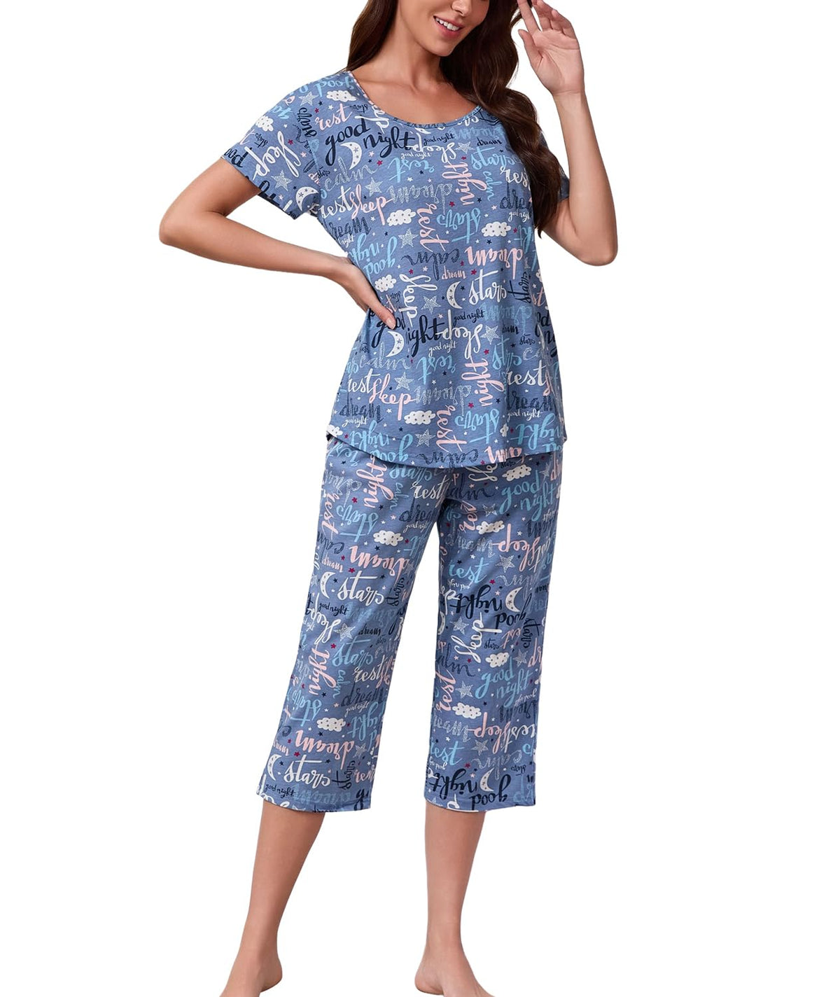 Inadays Womens Pajama Sets Cotton Short Sleeve Top With Capri Pants Pjs