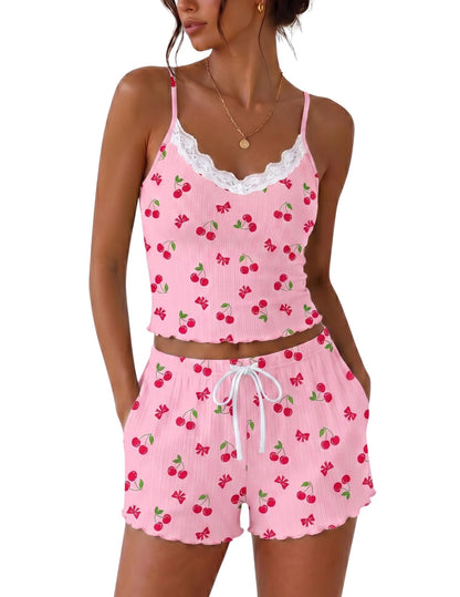 Ekouaer Womens Lace Cami Pajama Lingerie Sets 2 Piece Shorts with Pockets