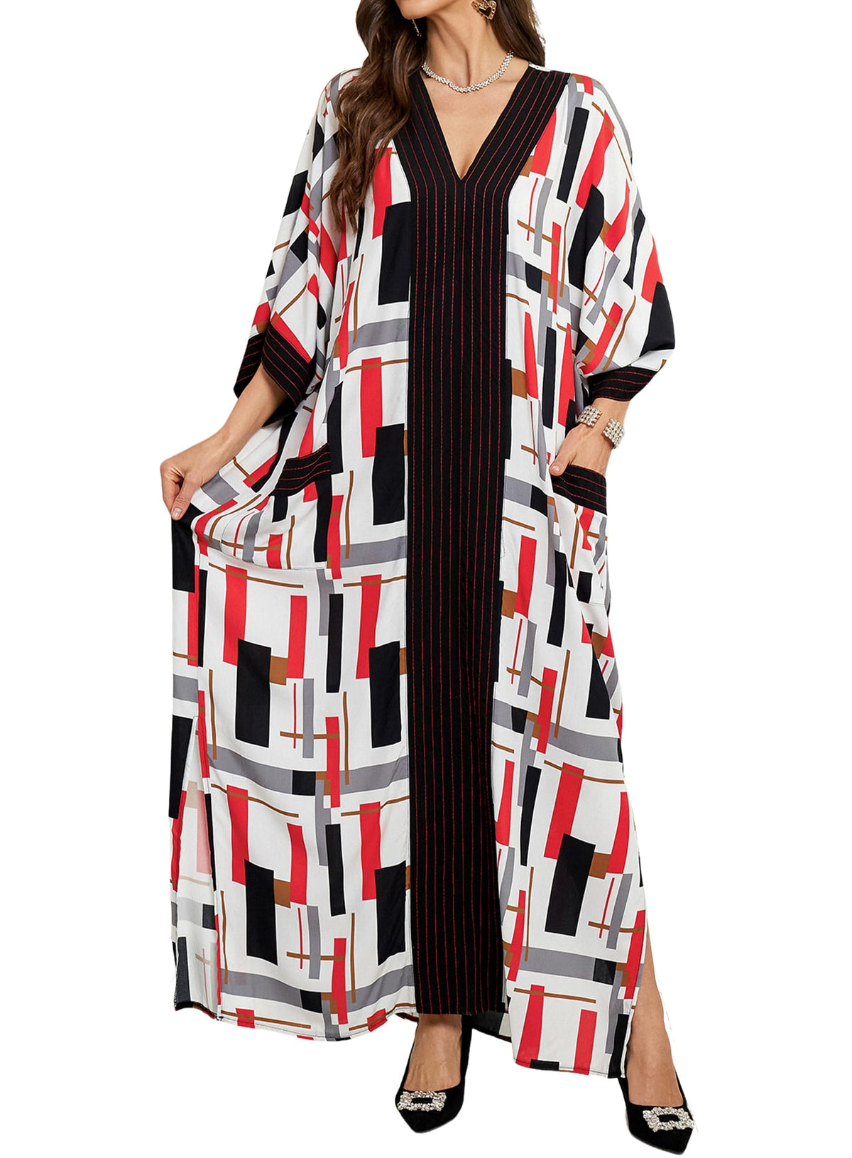 cthseie Women's Kaftan Dress Plus Size V-Neck Pocket Lightweight Swimwear Coverups Moomoo Nightgown Beach Loungewear