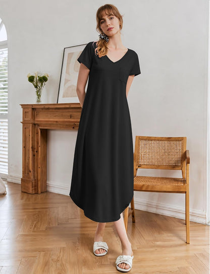 Ekouaer Long Nightgowns for Women Bamboo Viscose Short Sleeve Sleepshirt