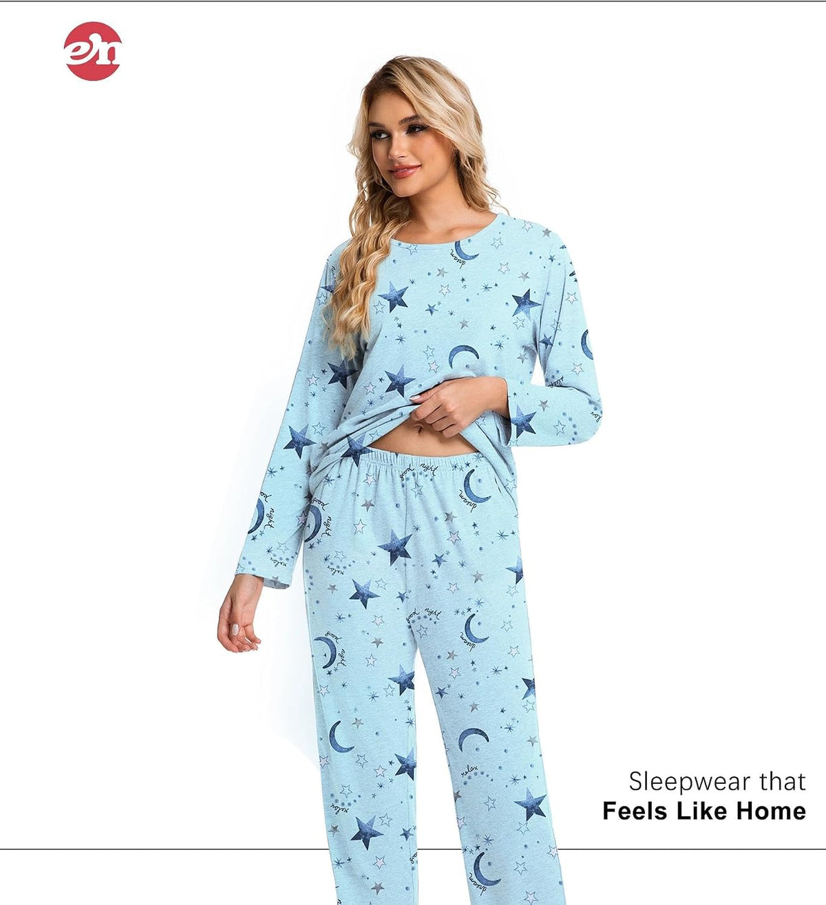 ENJOYNIGHT Womens Pajama Set Cotton Pjs Long Sleeve Sleepwear with Pockets