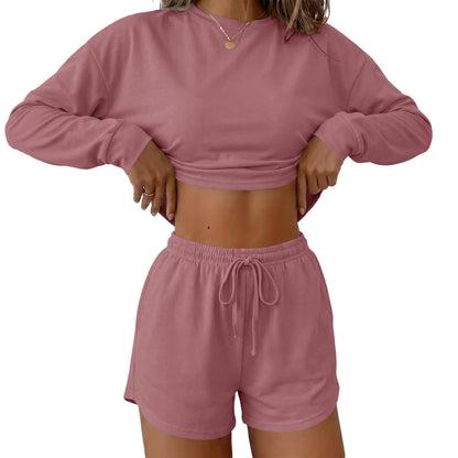 Ekouaer Womens Pajama Sets Long Sleeve Top and Shorts Lounge Set Sleepwear