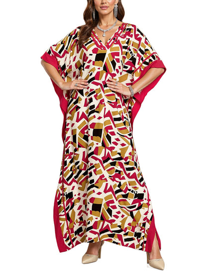 NFVNKJ Plus Size Mumu Dresses for Women - Boho Batwing Sleeve Caftan with Side Slits, Long Moo Moo Nightgown & Beach Cover Up