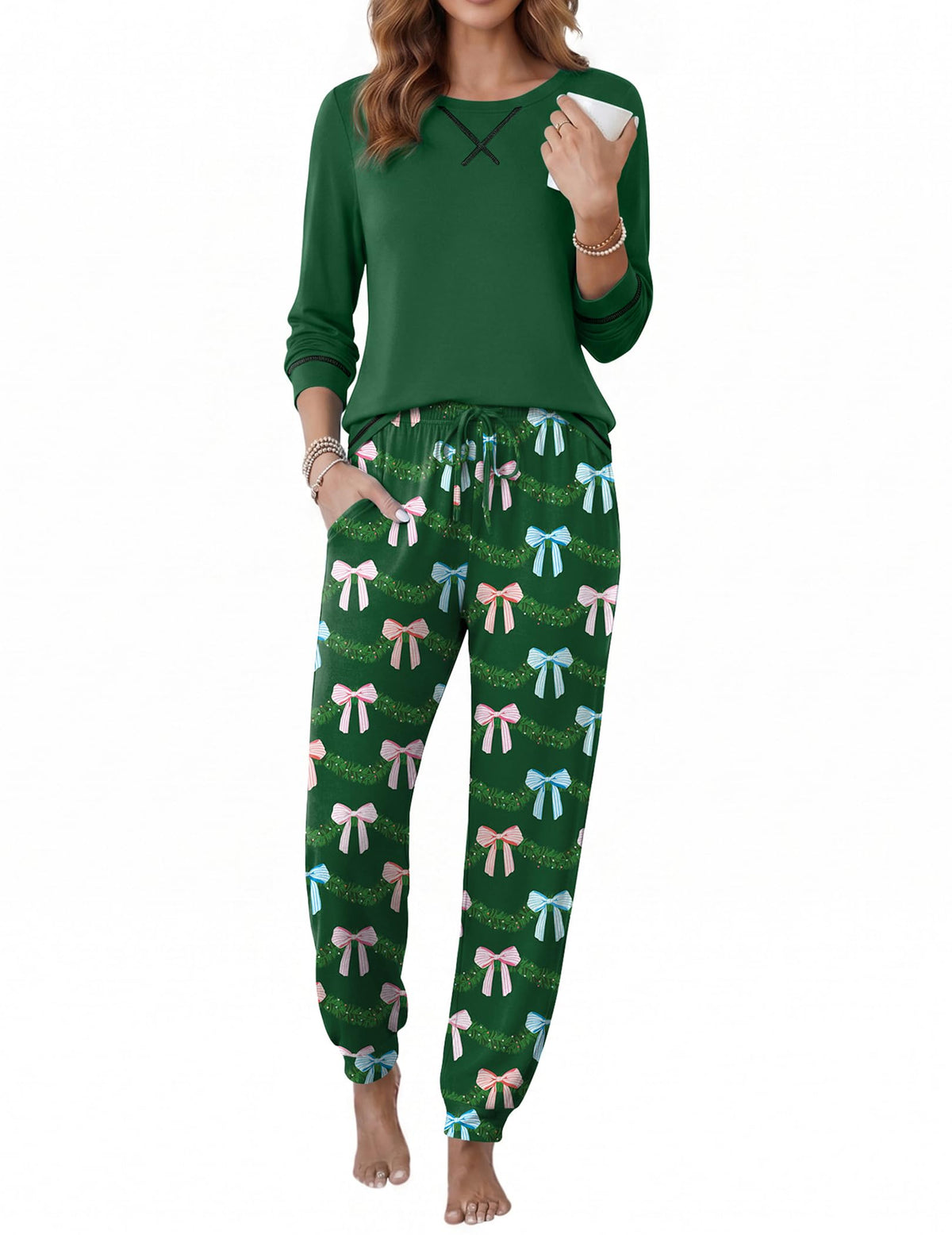 Ekouaer Pajamas for Women Set Long Sleeve Top and Jogger Pants Lounge Sets