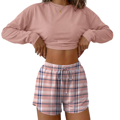 Ekouaer Womens Pajama Sets Long Sleeve Top and Shorts Lounge Set Sleepwear