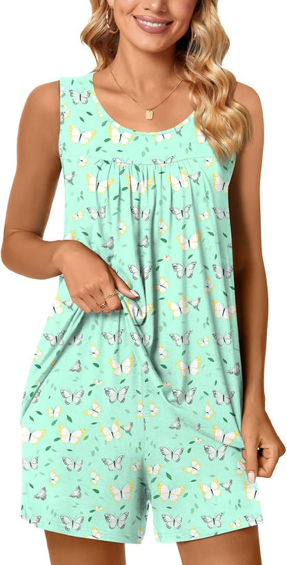 POPYOUNG Pajama Set for Women Summer 2 Piece Lounge Shorts Sets Sleepwear
