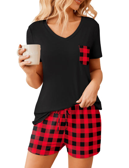 Ekouaer Womens Pajama Sets Shorts Soft 2 Piece Lounge Set with Chest Pocket