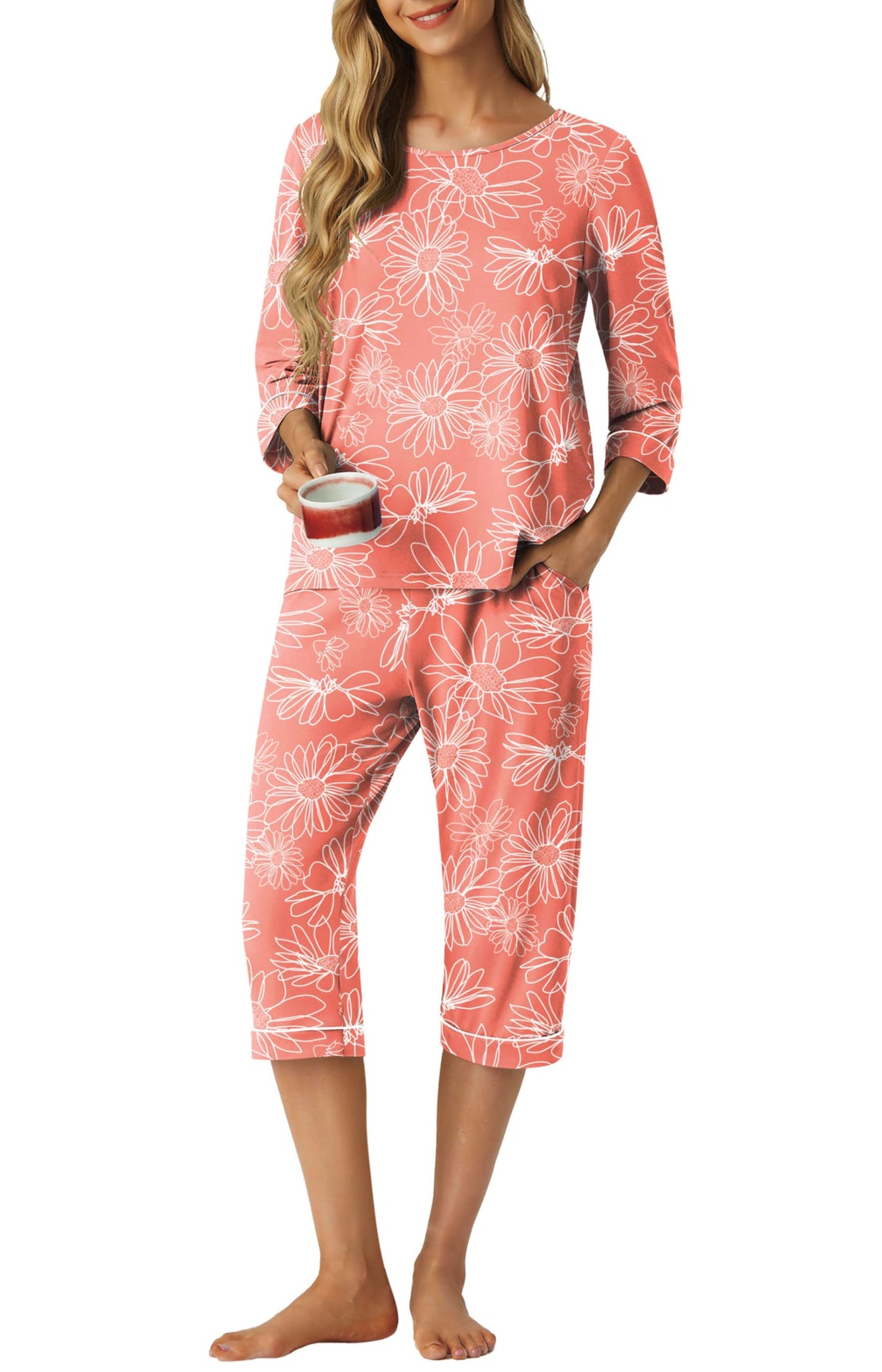 PrinStory Womens Pajama Sets Capri Pjs Soft Lounge Sets XS-4XL