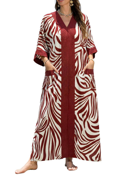 cthseie Women's Kaftan Dress Plus Size V-Neck Pocket Lightweight Swimwear Coverups Moomoo Nightgown Beach Loungewear