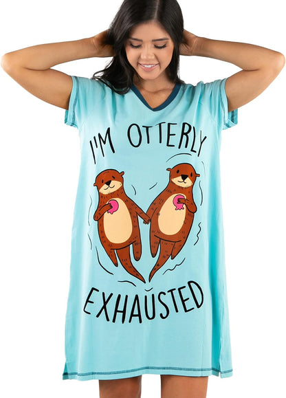 Lazy One Women's Novelty Cotton Nightgown, Cute V-neck Womens Sleep Shirts