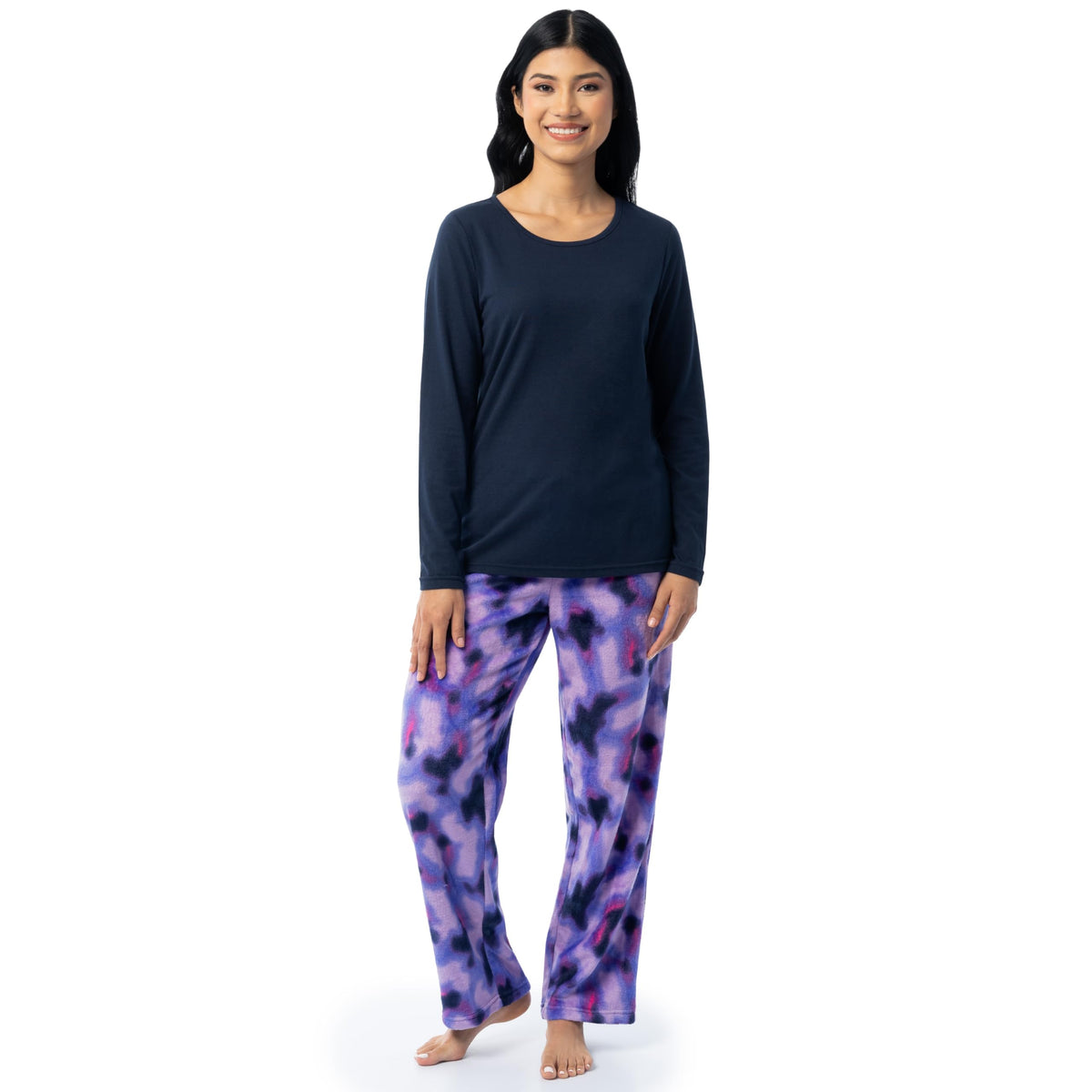 Fruit of the Loom Women's Sueded Jersey Crew Top and Fleece Pant Sleep Set
