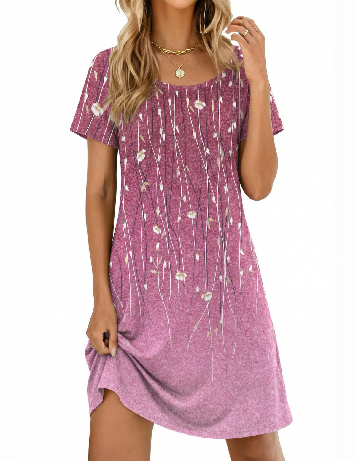Ekouaer Nightgowns for Women Short Sleeve Night Dress Printed Sleepwear